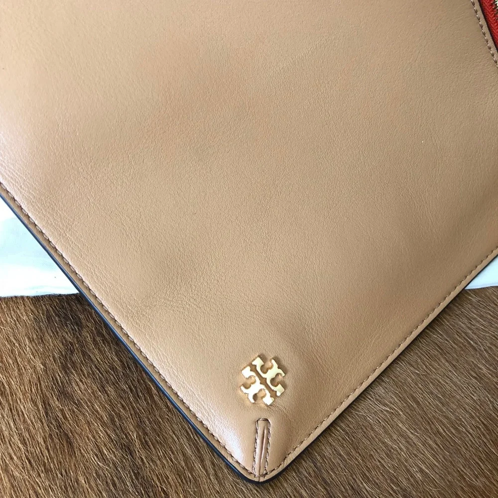 Tory Burch Block-T Striped Leather Tote Bag Crema - Picture 5 of 8